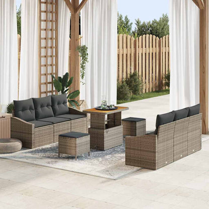 Garten-Sofa-Set mit Kissen mit Speicher mit Kissen 9 pcs Grau