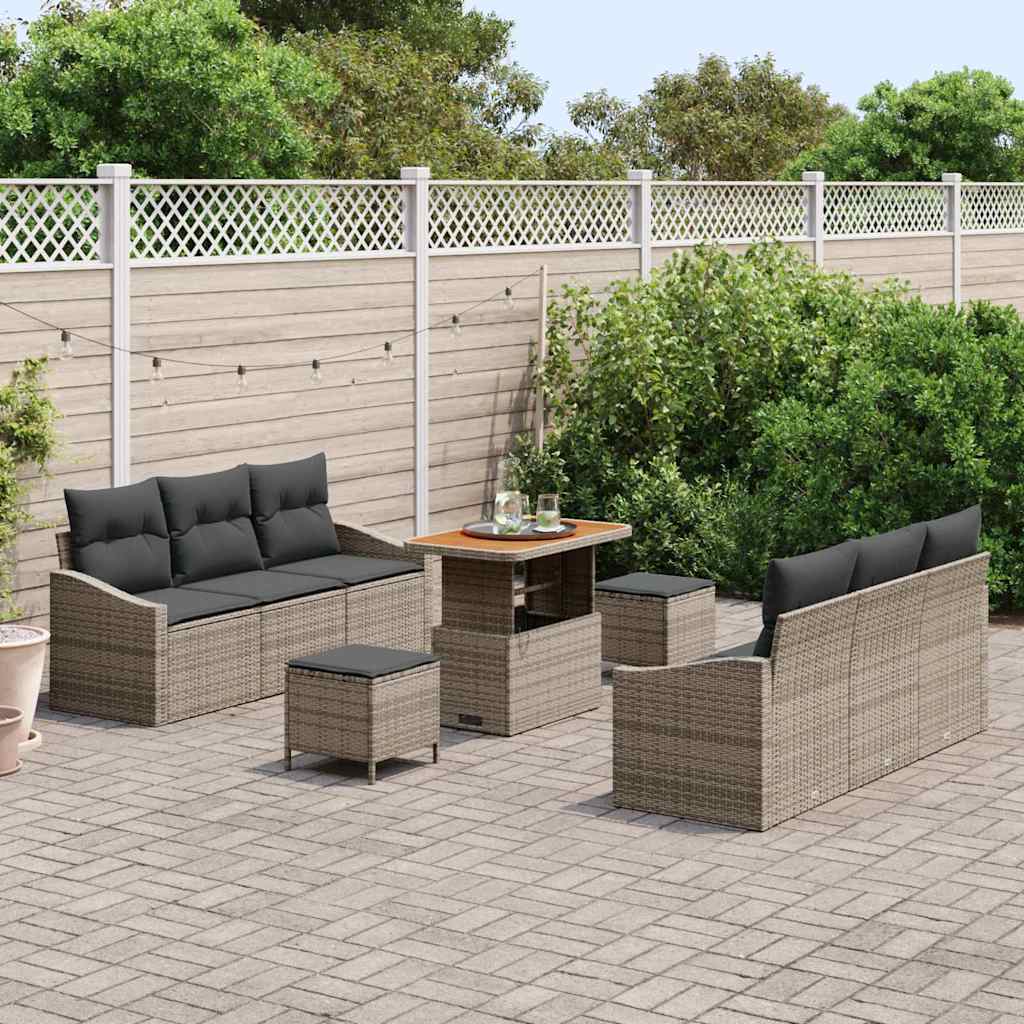 Garten-Sofa-Set mit Kissen mit Speicher mit Kissen 9 pcs Grau