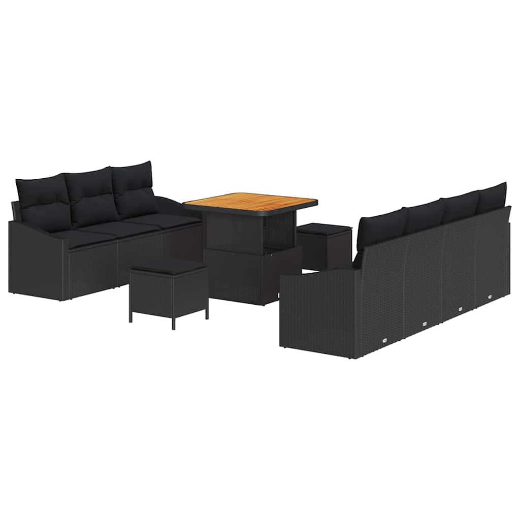 Garten-Sofa-Set mit Kissen mit Speicher 10 pcs Schwarz