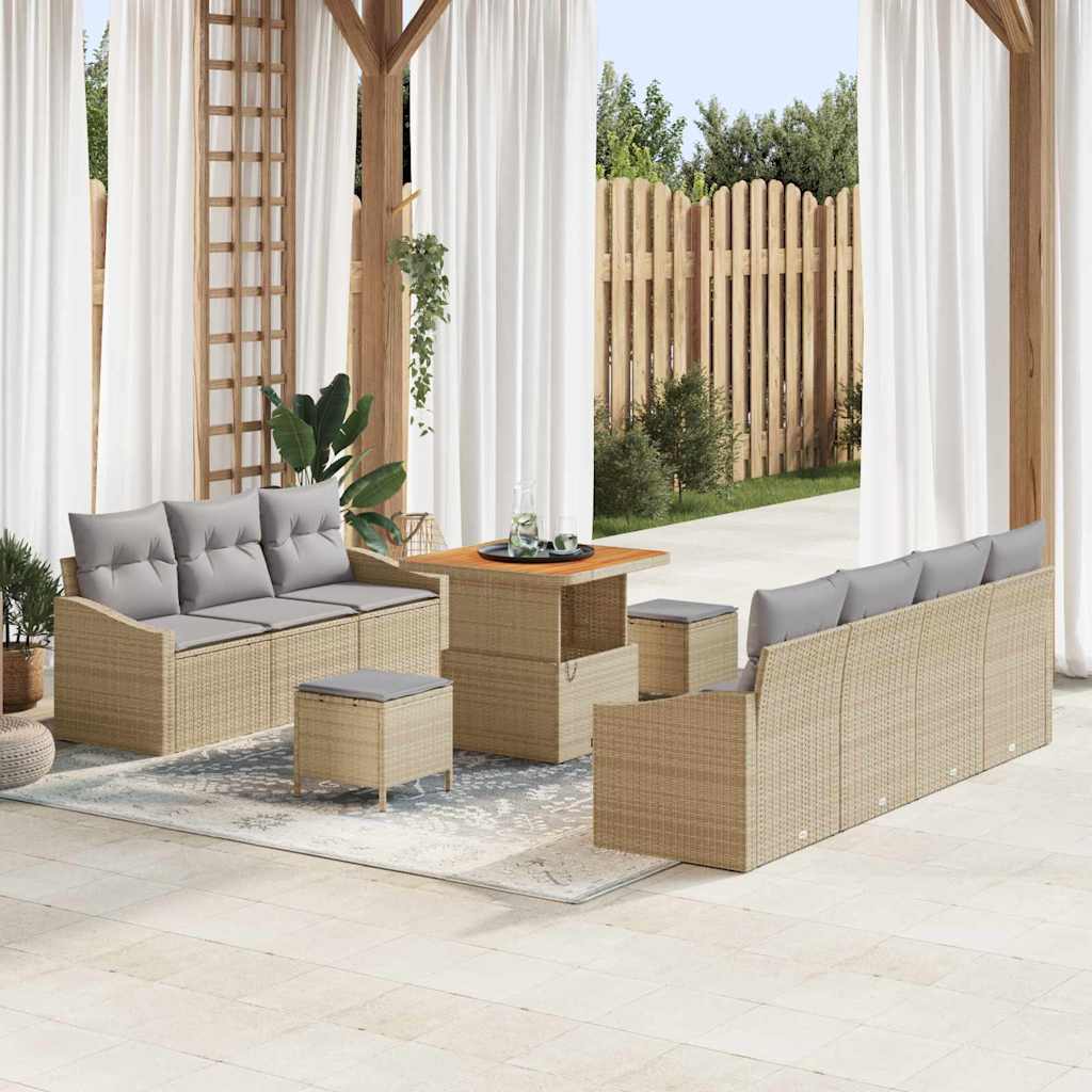 Garten-Sofa-Set mit Kissen mit Kissen 10 pcs Beige und Hellgrau