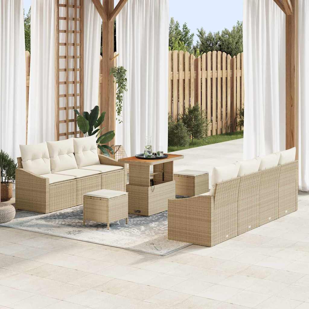 Garten-Sofa-Set mit Kissen mit Speicher 10 pcs Beige und Creme