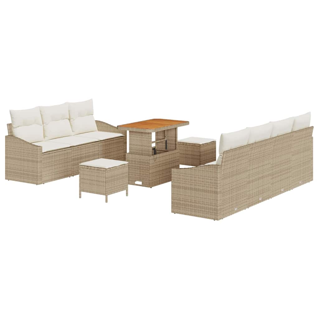 Garten-Sofa-Set mit Kissen mit Speicher 10 pcs Beige und Creme