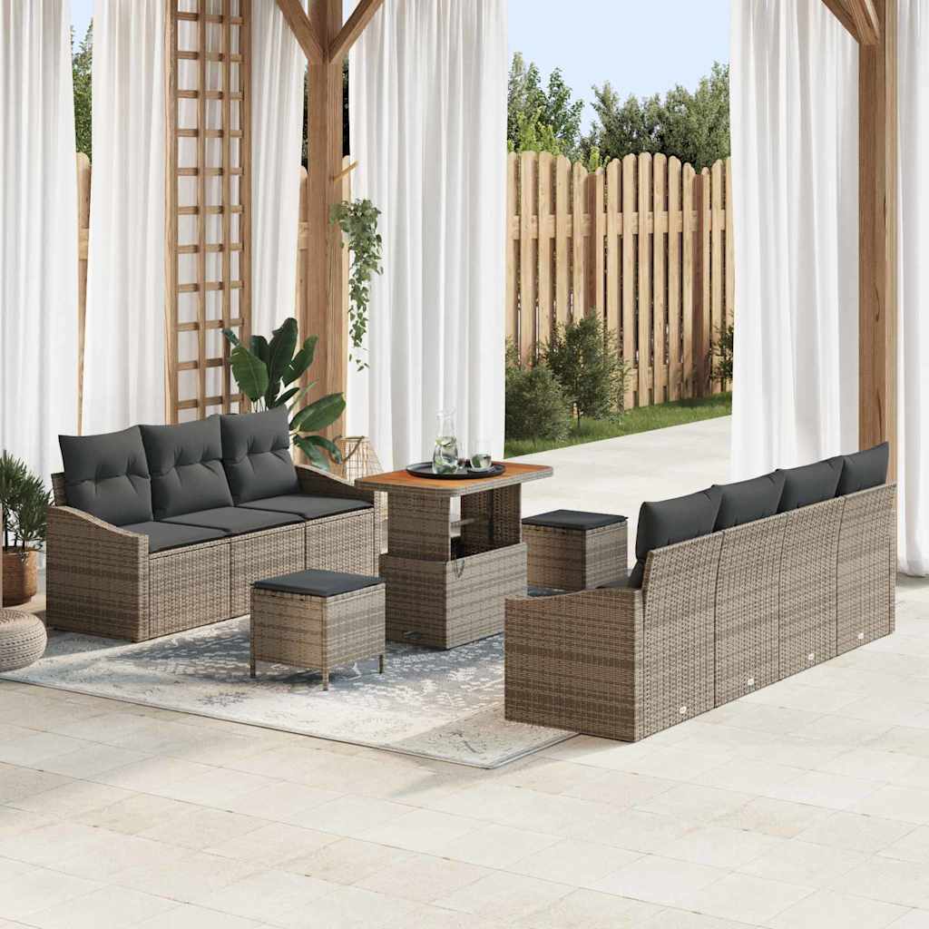 Garten-Sofa-Set mit Kissen mit Speicher mit Kissen 10 pcs Grau