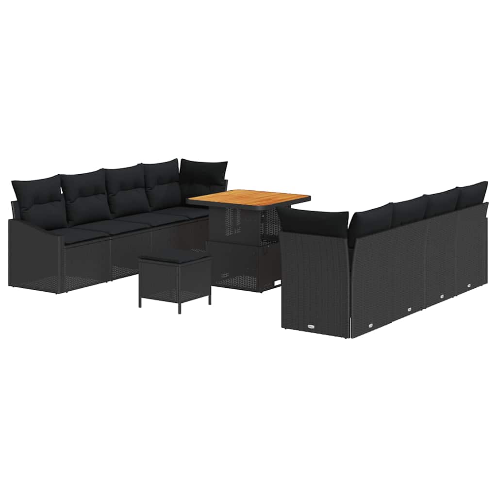 Garten-Sofa-Set mit Kissen mit Speicher 11 pcs Schwarz