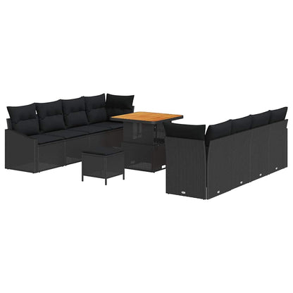 Garten-Sofa-Set mit Kissen mit Speicher 11 pcs Schwarz