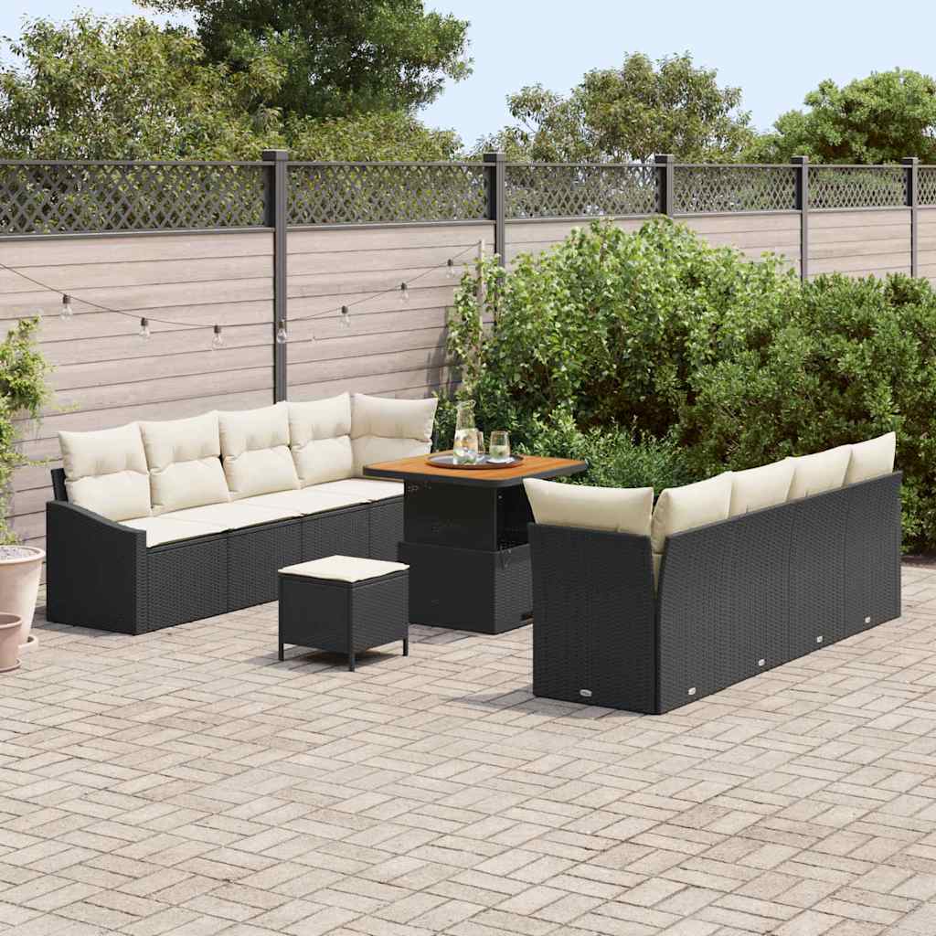 Garten-Sofa-Set mit Kissen mit Kissen 11 pcs Schwarz und Creme