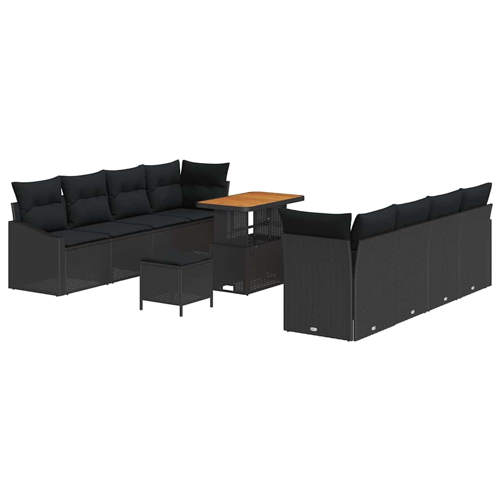 Garten-Sofa-Set mit Kissen mit Speicher 11 pcs Schwarz