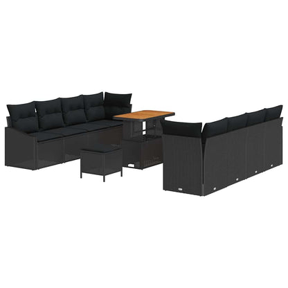 Garten-Sofa-Set mit Kissen mit Speicher 11 pcs Schwarz