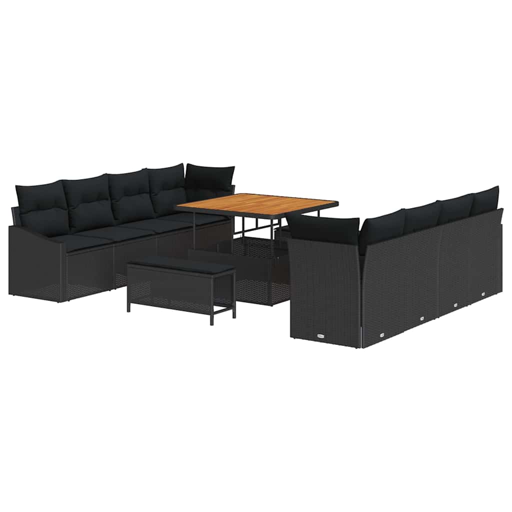 Garten-Sofa-Set mit Kissen mit Speicher 11 pcs Schwarz