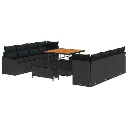 Garten-Sofa-Set mit Kissen mit Speicher 11 pcs Schwarz