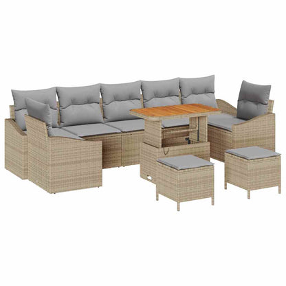 Gartensofa-set mit Kissen mit Speicher 10 pcs Beige Poly Rattan