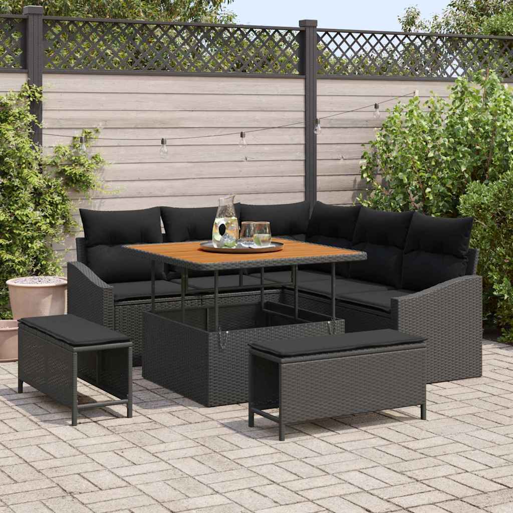 Gartensofa-set mit Kissen 8 pcs Schwarz Poly Rattan