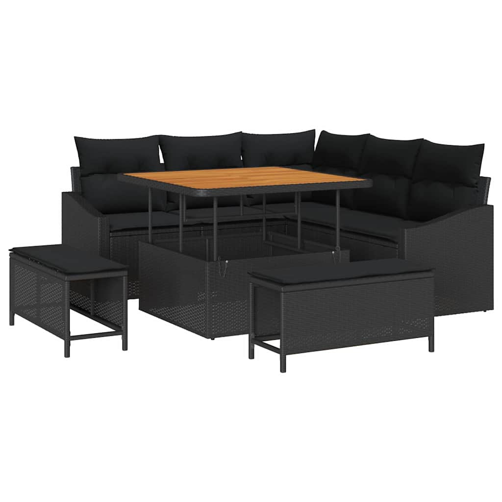 Gartensofa-set mit Kissen 8 pcs Schwarz Poly Rattan