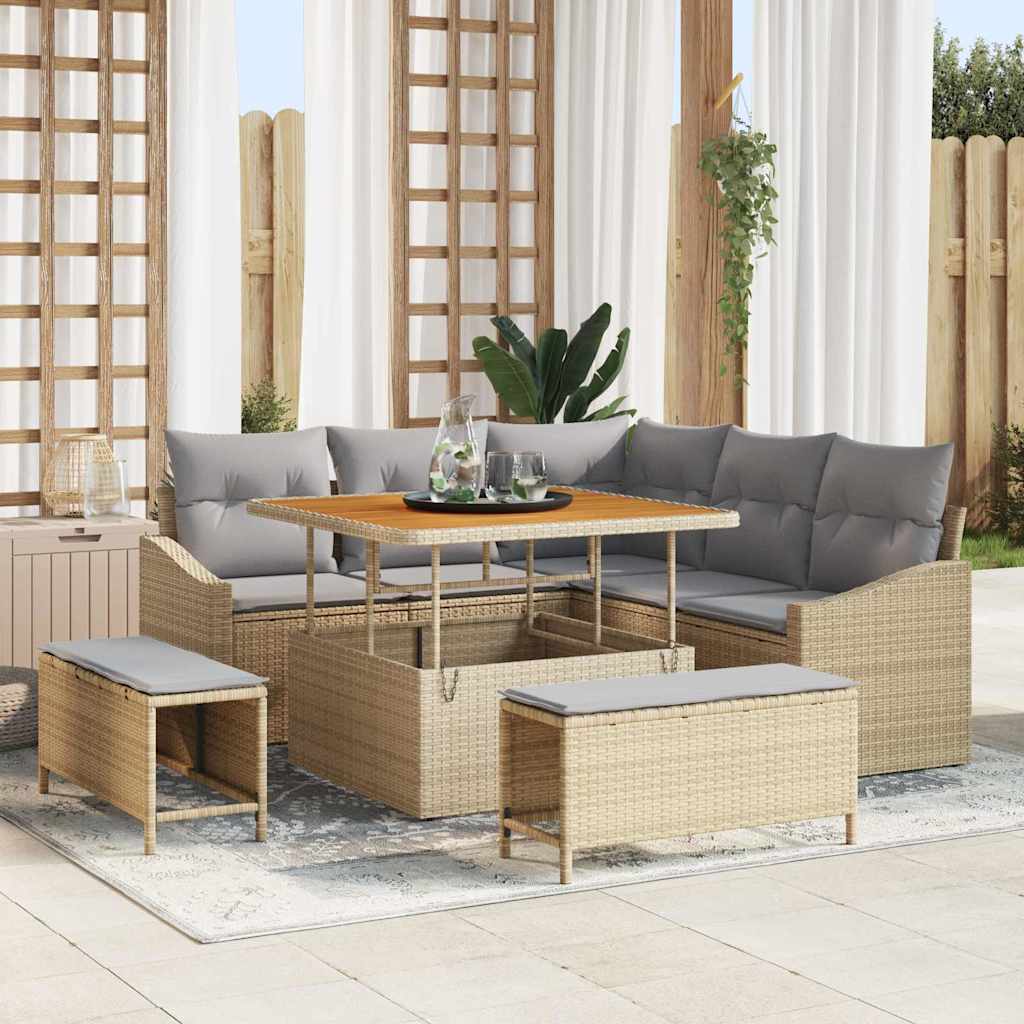 vidaXL Salon de jardin avec coussins et rangements 8 pcs Beige résine tressée