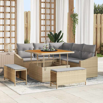 vidaXL Salon de jardin avec coussins et rangements 8 pcs Beige résine tressée