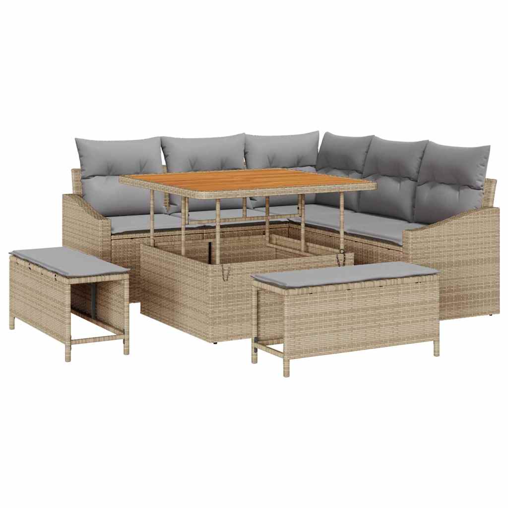 vidaXL Salon de jardin avec coussins et rangements 8 pcs Beige résine tressée