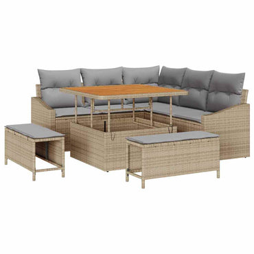 vidaXL Salon de jardin avec coussins et rangements 8 pcs Beige résine tressée