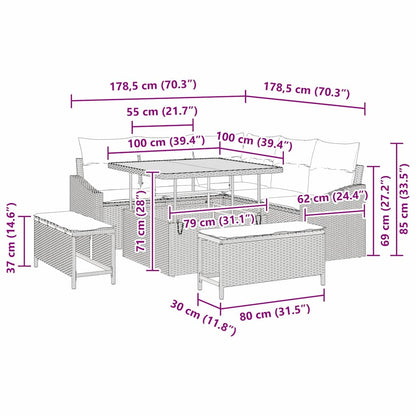 Gartensofa-set mit Kissen mit Speicher 8 pcs Grau Poly Rattan
