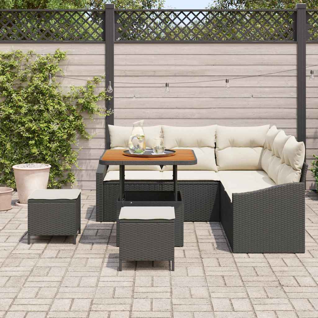 Gartensofa-set mit Kissen 8 pcs Schwarz Poly Rattan