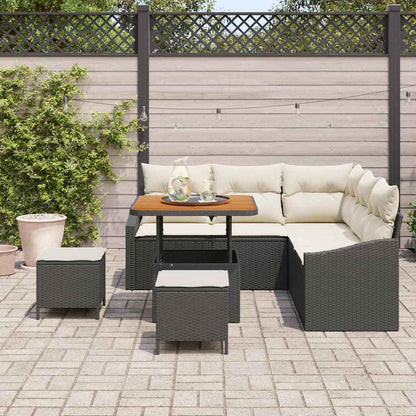 Gartensofa-set mit Kissen 8 pcs Schwarz Poly Rattan