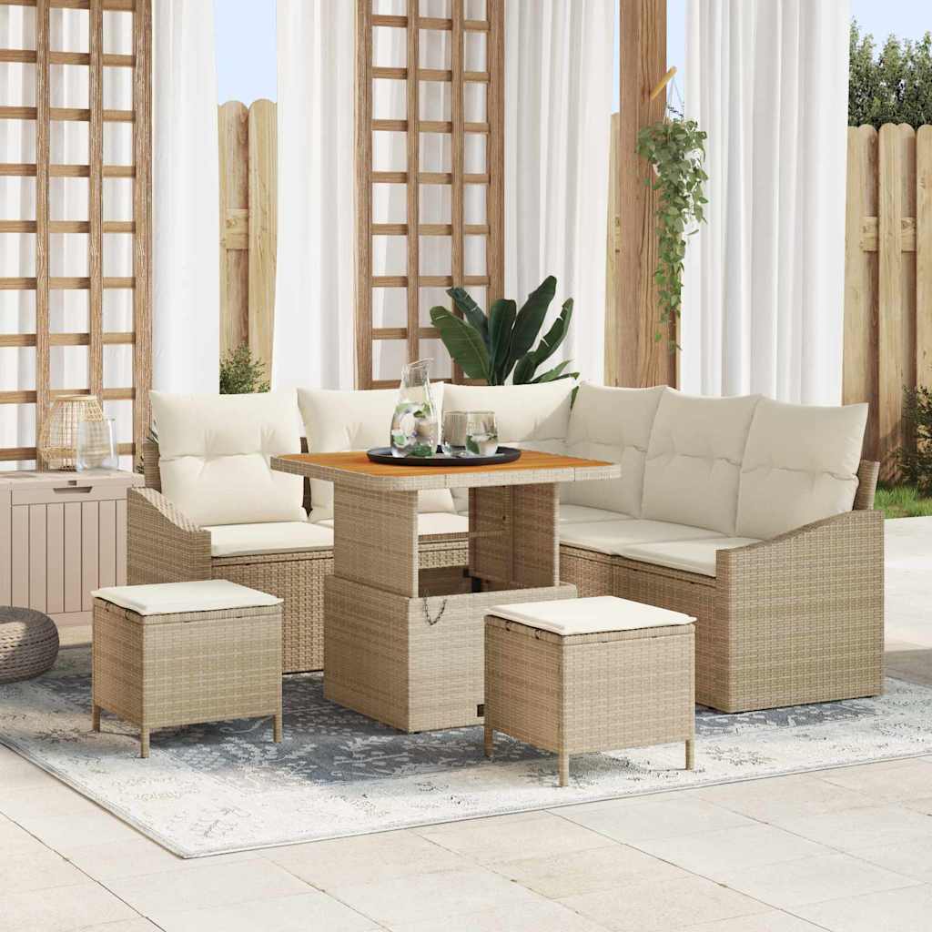 Gartensofa-set mit Kissen mit Speicher 8 pcs Beige Poly Rattan