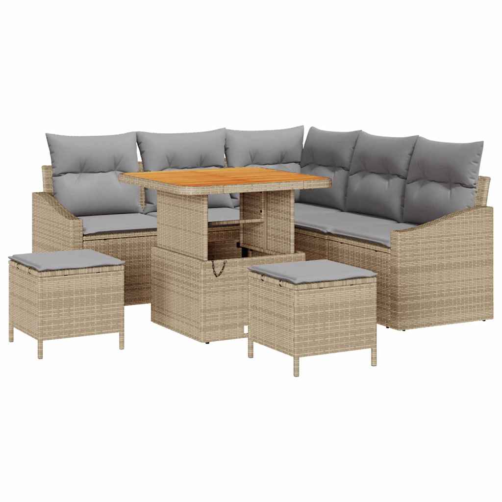 vidaXL Salon de jardin avec coussins et rangements 8 pcs Beige résine tressée