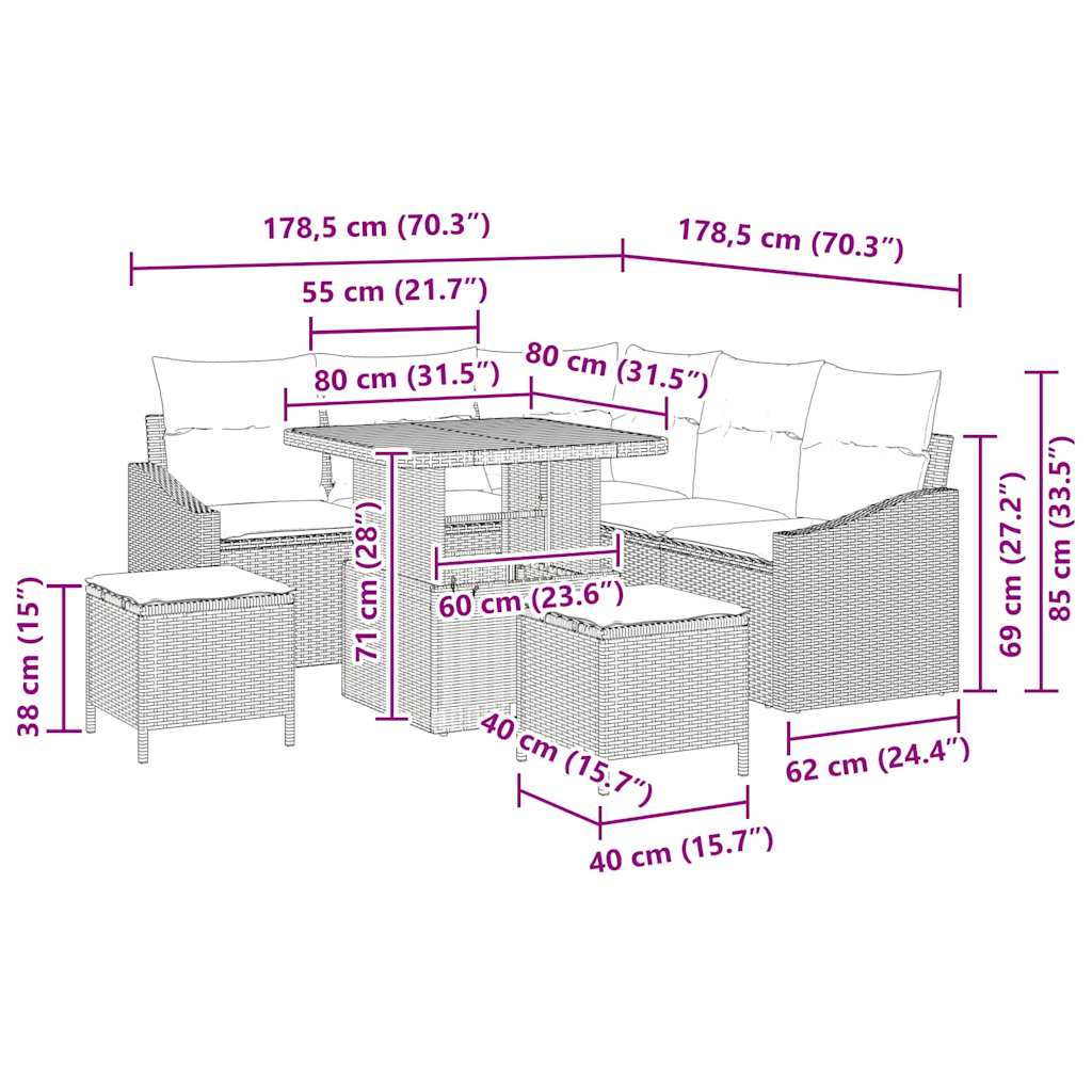 vidaXL Salon de jardin avec coussins et rangements 8 pcs Beige résine tressée