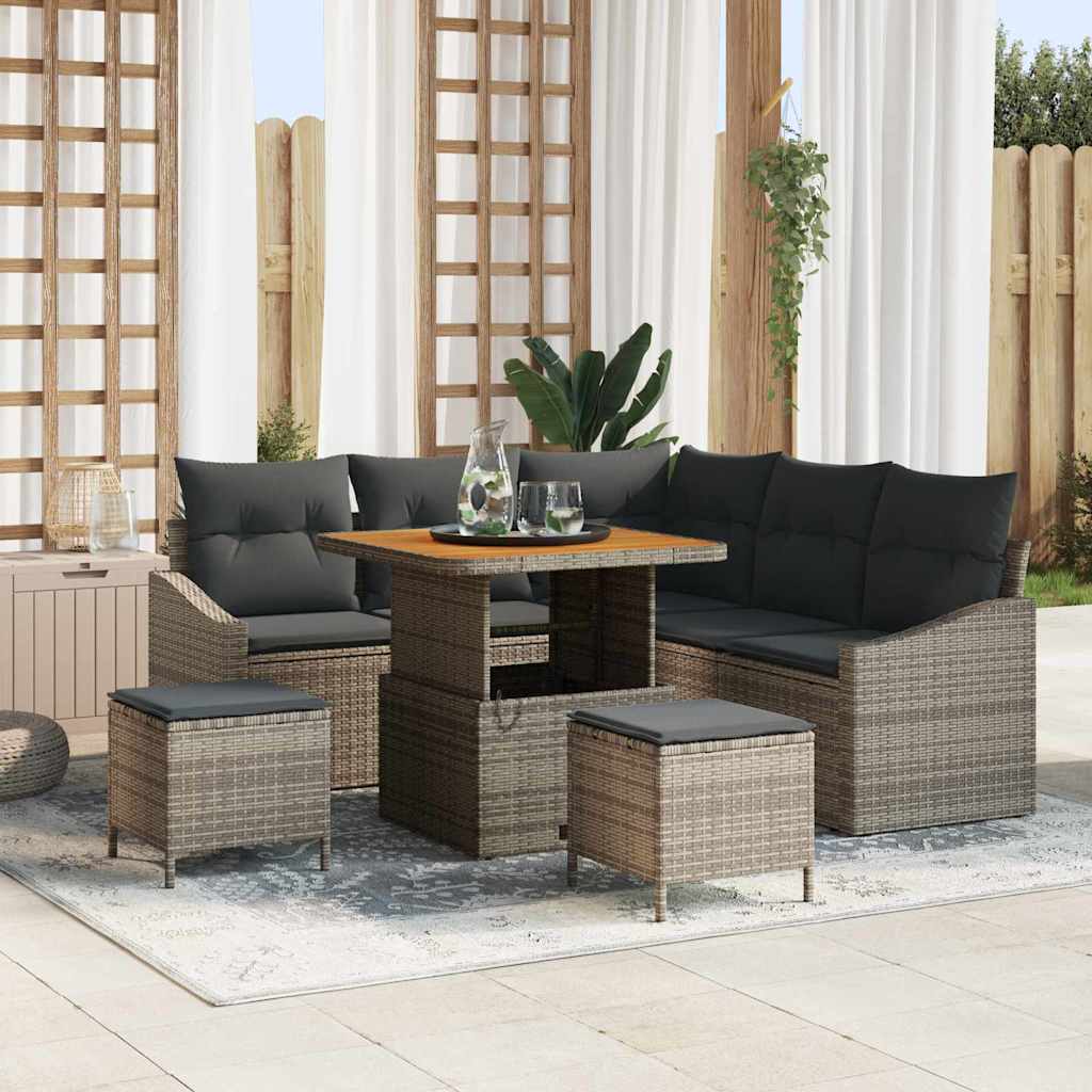 vidaXL Salon de jardin avec coussins et rangements 8 pcs Gris Résine tressée