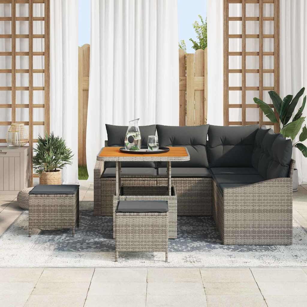 vidaXL Salon de jardin avec coussins et rangements 8 pcs Gris Résine tressée