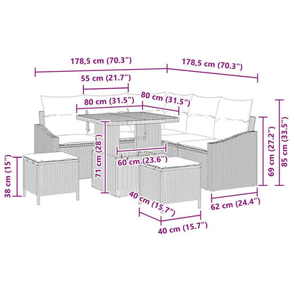 vidaXL Salon de jardin avec coussins et rangements 8 pcs Gris Résine tressée