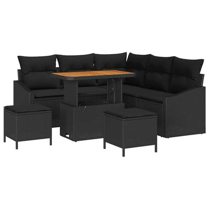 Gartensofa-set mit Kissen 8 pcs Schwarz Poly Rattan
