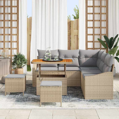 Gartensofa-set mit Kissen mit Speicher 8 pcs Beige Poly Rattan