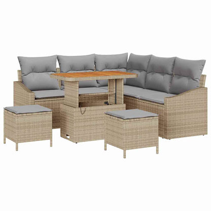 Gartensofa-set mit Kissen mit Speicher 8 pcs Beige Poly Rattan