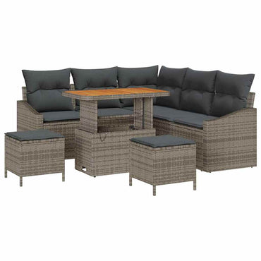 vidaXL Salon de jardin avec coussins et rangements 8 pcs Gris Résine tressée