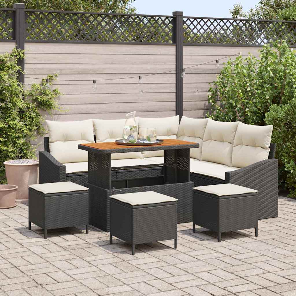 Gartensofa-set mit Kissen 9 pcs Schwarz Poly Rattan
