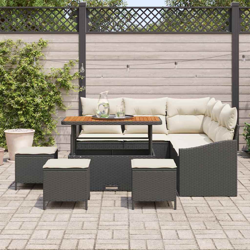 Gartensofa-set mit Kissen 9 pcs Schwarz Poly Rattan