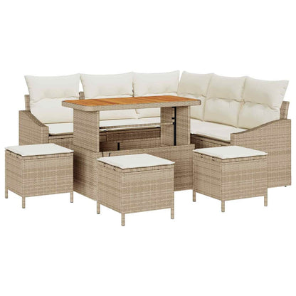 vidaXL Gartensofa-set mit Kissen mit Speicher 9 pcs Beige Poly Rattan