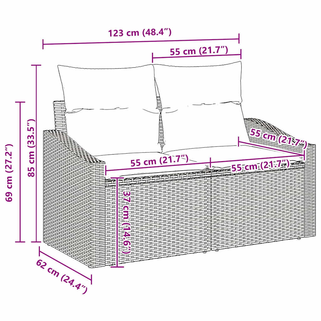 vidaXL Gartensofa-set mit Kissen mit Speicher 9 pcs Beige Poly Rattan