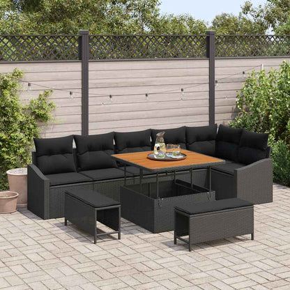 Gartensofa-set mit Kissen 9 pcs Schwarz Poly Rattan