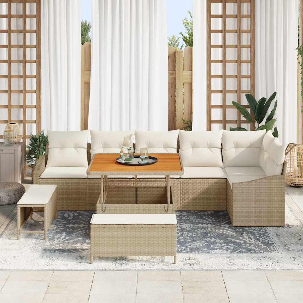 vidaXL Gartensofa-set mit Kissen mit Speicher 9 pcs Beige Poly Rattan