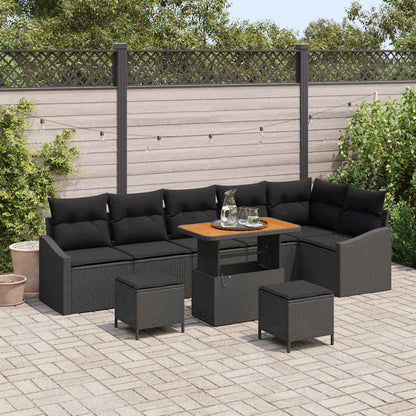 Gartensofa-set mit Kissen 9 pcs Schwarz Poly Rattan