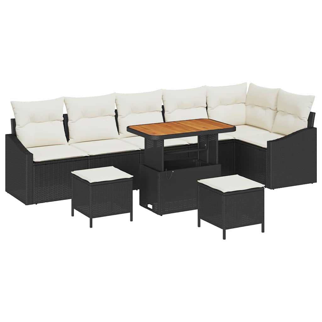 Gartensofa-set mit Kissen 9 pcs Schwarz Poly Rattan