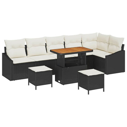 Gartensofa-set mit Kissen 9 pcs Schwarz Poly Rattan