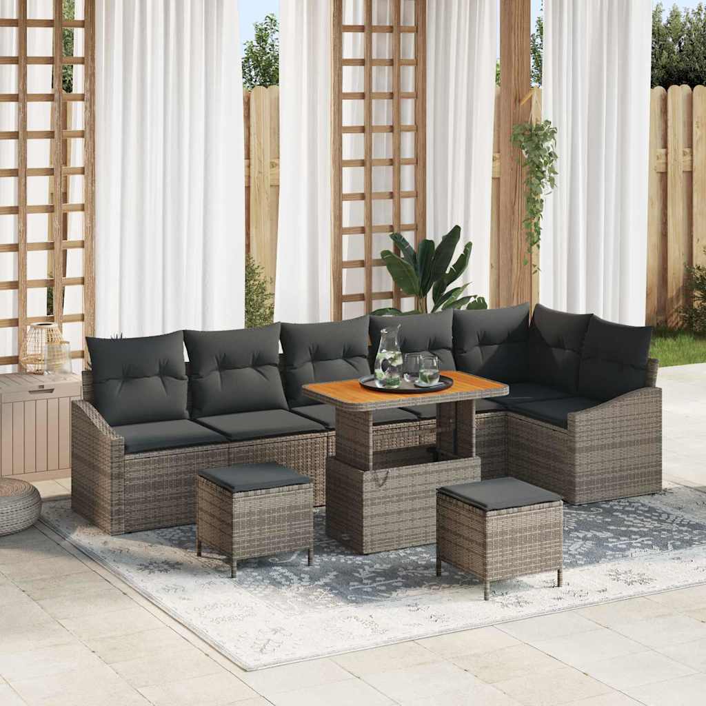 Gartensofa-set mit Kissen mit Speicher 9 pcs Grau Poly Rattan