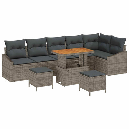 Gartensofa-set mit Kissen mit Speicher 9 pcs Grau Poly Rattan