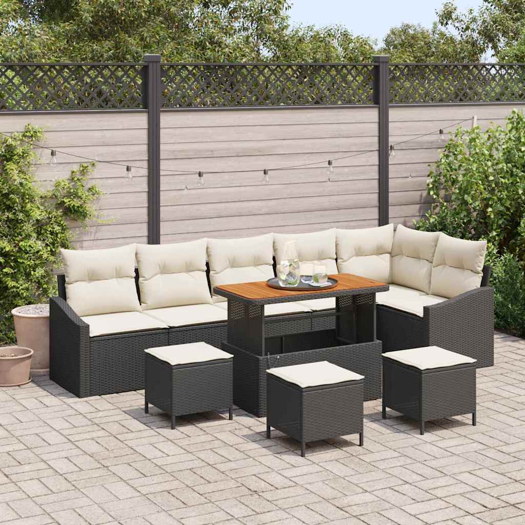 Gartensofa-set mit Kissen 10 pcs Schwarz Poly Rattan