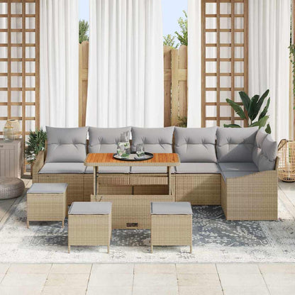 Gartensofa-set mit Kissen mit Speicher 10 pcs Beige Poly Rattan
