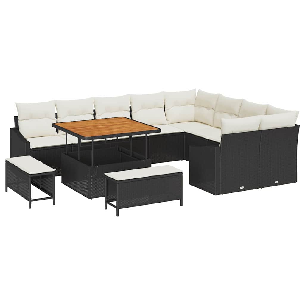 Gartensofa-set mit Kissen 12 pcs Schwarz Poly Rattan