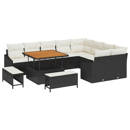 Gartensofa-set mit Kissen 12 pcs Schwarz Poly Rattan