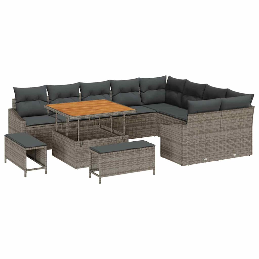 Gartensofa-set mit Kissen mit Speicher 12 pcs Grau Poly Rattan